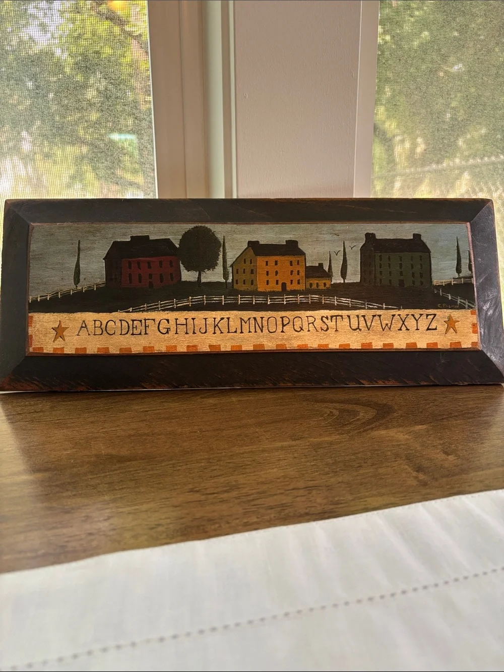 Vintage Wooden C.Palmer Signed Countryside Alphabet Art Primitive Folk Art